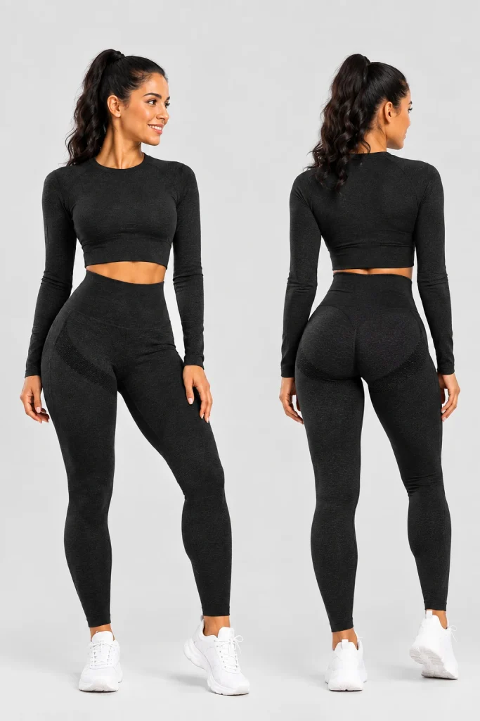 Legging push up negro, vista frontal y trasera con efecto glúteo