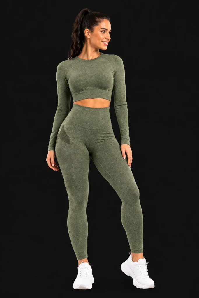 Legging push up verde oliva con paneles de contorno laterales